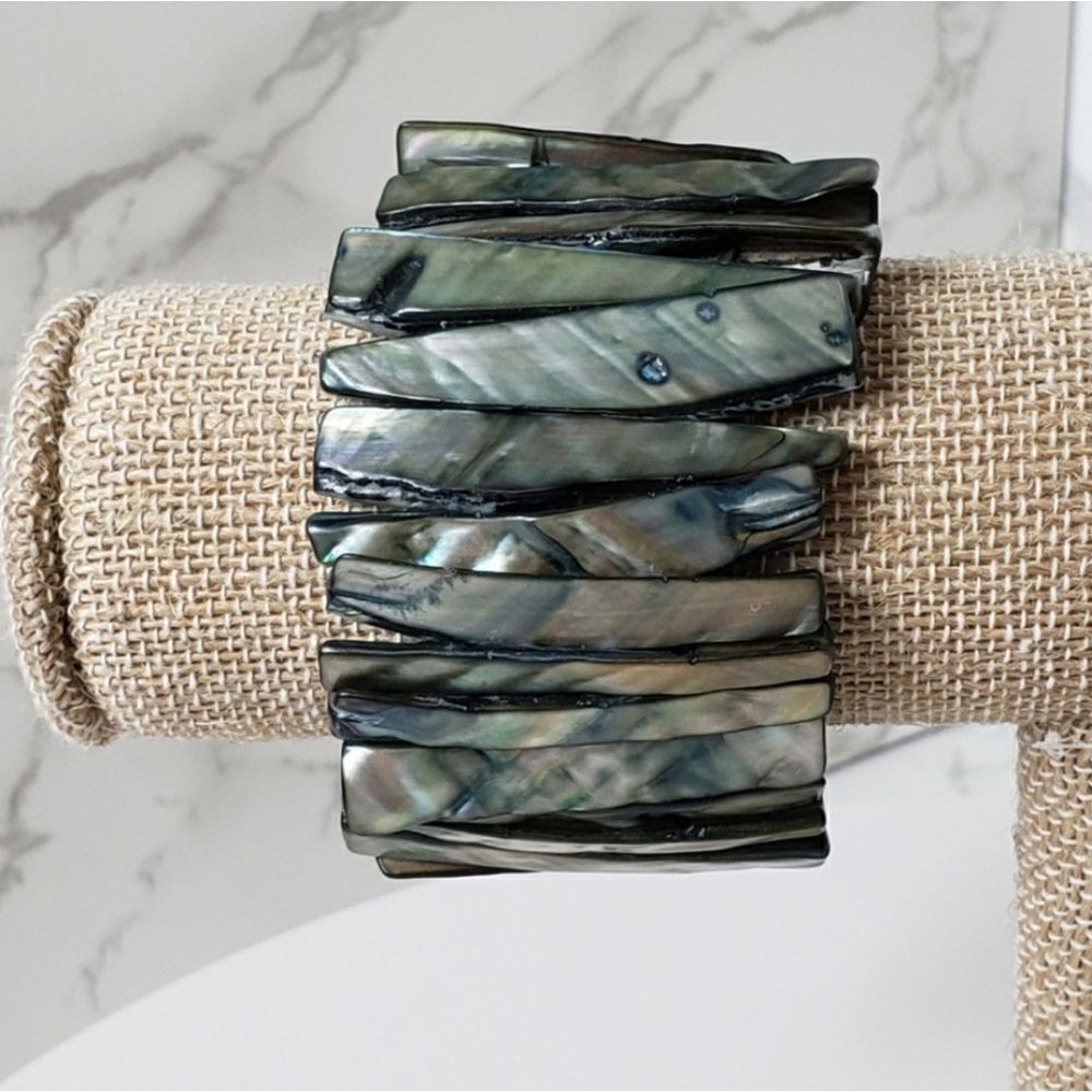 Abalone Shell Large Dramatic Stretch Bracelet Cuff - image 6